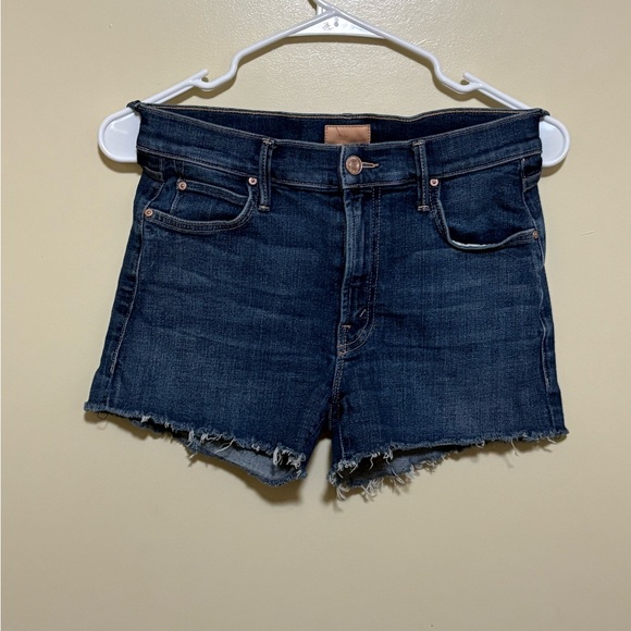 MOTHER Midnight Blue Frayed Jean Shorts